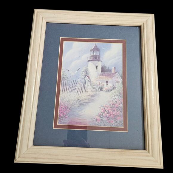 Home & Garden Party Lighthouse Print Framed Coastal Wall Art 13x11 Cottage Decor - Picture 1 of 3